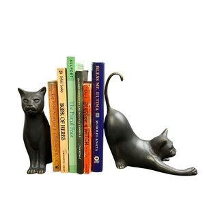 vintage brass cat bookends
 brass cat bookends